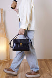Black Genuine Leather Trapezoid Bag Satchel Bags For Ladies