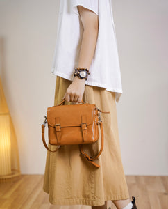 small Tan Genuine Leather Satchel