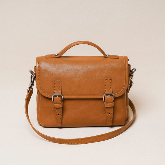 small Tan Genuine Leather Satchel