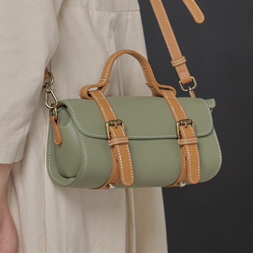 Color Block Mini Barrel Crossbody Bag Mini Satchel Purse For