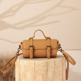 Tan mini leather barrel bag