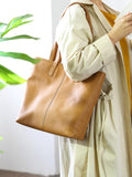 Genuine Leather Tan Solid Medium Tote For Women