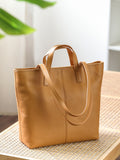 Tan Genuine Leather Medium Tote For Women