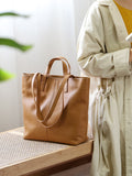 Tan Genuine Leather Medium Tote For Women