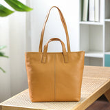 Tan Genuine Leather Medium Tote For Women