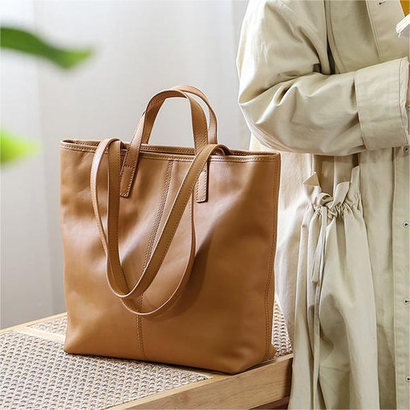 Genuine Leather Tan Solid Mediem Tote For Women