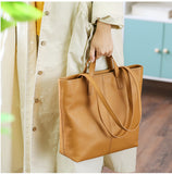 Genuine Leather Tan Solid Medium Tote For Women