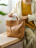 Tan Genuine Leather Medium Tote For Women