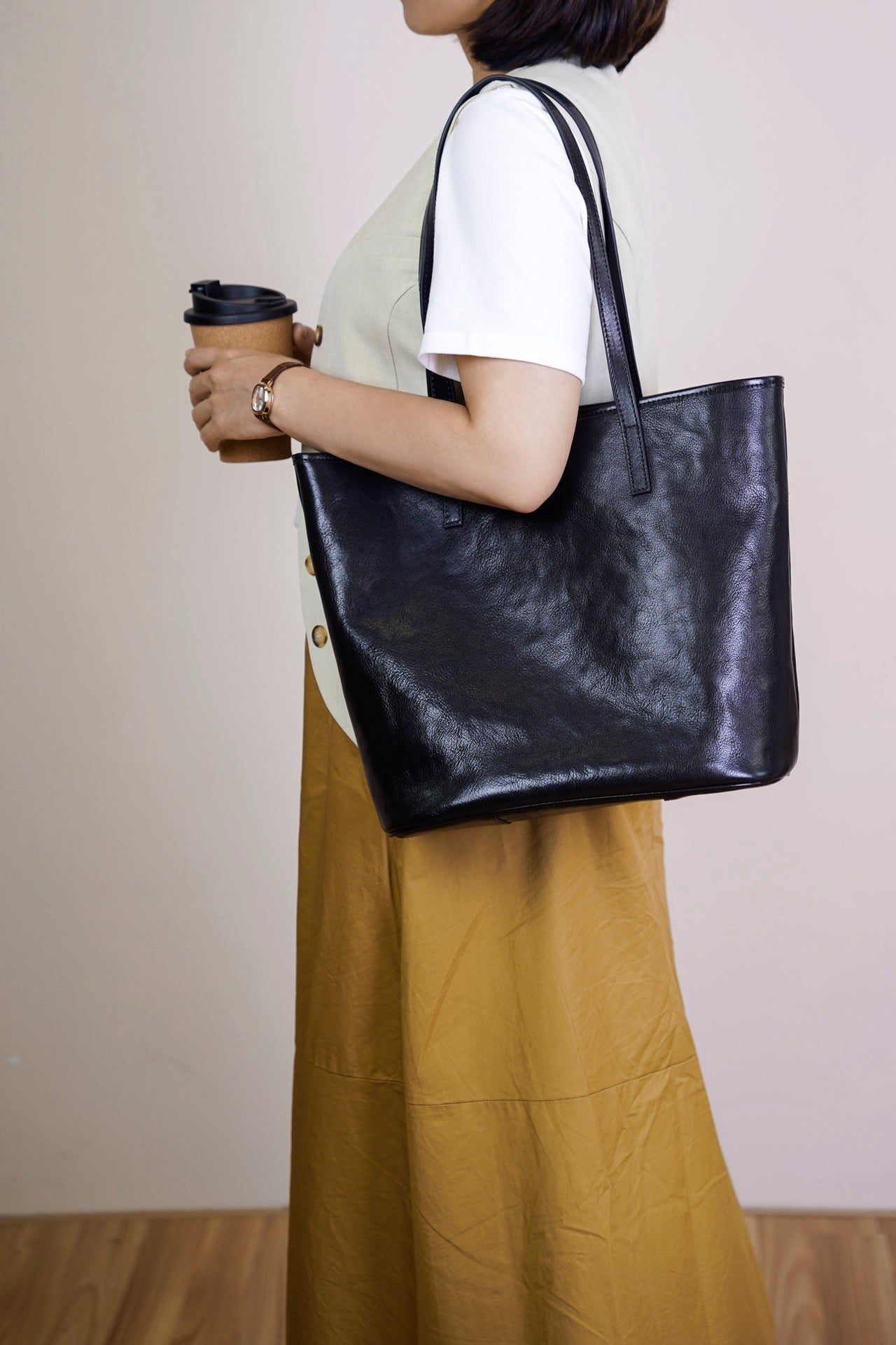 Black Leather Tote Bag Ladies Leather Tote Bags | Annie Jewel