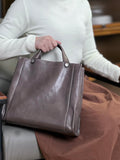 Womens brown leather bag tote Genuine Leather Tote Bag With Shoulder Strap - Annie Jewel