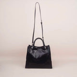 Womens black Leather Handbag Genuine Leather Tote Bag With Shoulder Strap - Annie Jewel