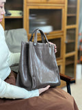Womens brown Leather Handbag Genuine Leather Tote Bag With Shoulder Strap - Annie Jewel