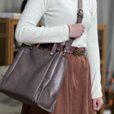 Womens brown leather bag tote Leather Tote Bag With Shoulder Strap - Annie Jewel