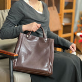 Womens brown Leather Handbag Genuine Leather Tote Bag With Shoulder Strap - Annie Jewel