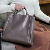 Womens brown Leather Handbag Genuine Leather Tote Bag With Shoulder Strap - Annie Jewel