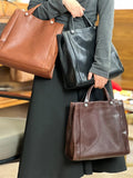 Womens brown Leather Handbag Genuine Leather Tote Bag With Shoulder Strap - Annie Jewel