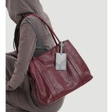 Burgundy Leather Tote Bag Genuine Leather Tote Bag With Zipper For Womens