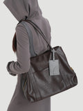 dark brown Leather Tote Bag Genuine Leather Tote Bag With Zipper For Womens