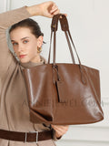 Womens brown Leather Tote Bag With Zipper Soft brown Leather Purse