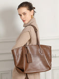 Womens brown Leather Tote Bag With Zipper Soft brown Leather Purse