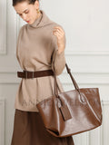 Womens brown Leather Tote Bag With Zipper Soft brown Leather Purse