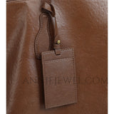 details of brown Leather Tote Bag With Zipper Soft brown Leather Purse