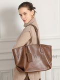 Womens brown Leather Tote Bag With Zipper Soft brown Leather Purse