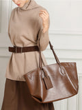 Womens brown Leather Tote Bag With Zipper Soft brown Leather Purse