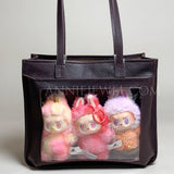 Genuine Leather Work Tote Bag With Leather Trim Clear Display Window Front Pocket Bag