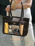 Genuine Leather Work Tote Bag With Leather Trim Clear Display Window Front Pocket Bag