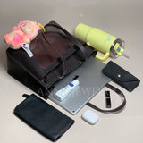 Genuine Leather Work Tote Bag With Leather Trim Clear Display Window Front Pocket Bag