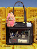 Genuine Leather Work Tote Bag With Leather Trim Clear Display Window Front Pocket Bag