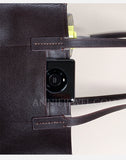Genuine Leather Work Tote Bag With Leather Trim Clear Display Window Front Pocket Bag