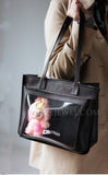 Genuine Leather Work Tote Bag With Leather Trim Clear Display Window Front Pocket Bag