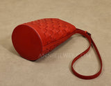 Red Woven Leather Bucket Bag Shoulder Bag Genuine Leather Woven Bag Womens 