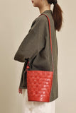 Red Woven Leather Bucket Bag Shoulder Bag Genuine Leather Woven Bag Womens 