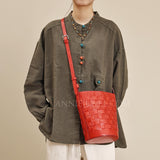 Red Woven Leather Bucket Bag Shoulder Bag Genuine Leather Woven Bag Womens 