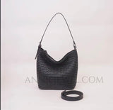 black Woven Leather Bag Genuine Leather Woven Bag Leather Woven Shoulder Bag Womens - Annie Jewel
