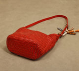 red Woven Leather Bucket Bag Shoulder Bag Genuine Leather Woven Bag Womens