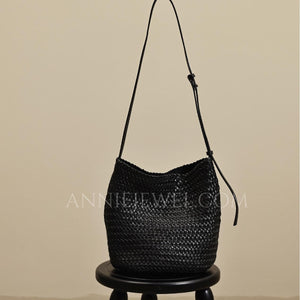 Black Woven Leather Bag woven leather bucket bag​ Woven Leather Bags Womens