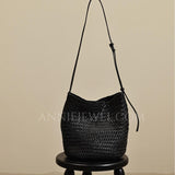 Black Woven Leather Bag woven leather bucket bag​ Woven Leather Bags Womens