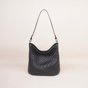 black Woven Leather Bucket Bag Shoulder Bag Genuine Leather Woven Bag Womens