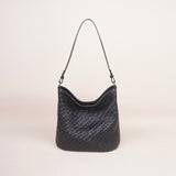 black Woven Leather Bucket Bag Shoulder Bag Genuine Leather Woven Bag Womens