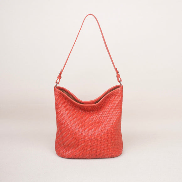Genuine Leather Woven Bag Red Woven Leather Bucket Bag Shoulder Bag Womens - Annie Jewel