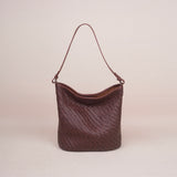 brown Woven Leather Bucket Bag Shoulder Bag Genuine Leather Woven Bag Womens