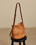 tan Woven Leather Bag woven leather bucket bag​ Woven Leather Bags Womens