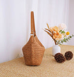 brown Woven Leather Bucket Bag Genuine Leather Bucket Shoulder Bag Womens