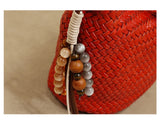 red Woven Leather Bucket Bag Shoulder Bag Genuine Leather Woven Bag Womens