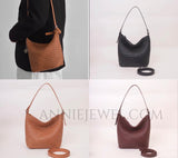 brown Woven Leather Bucket Bag Genuine Leather Bucket Shoulder Bag Womens