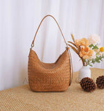 Brown Woven Leather Bag Genuine Leather Woven Bag Leather Woven Shoulder Bag Womens - Annie Jewel